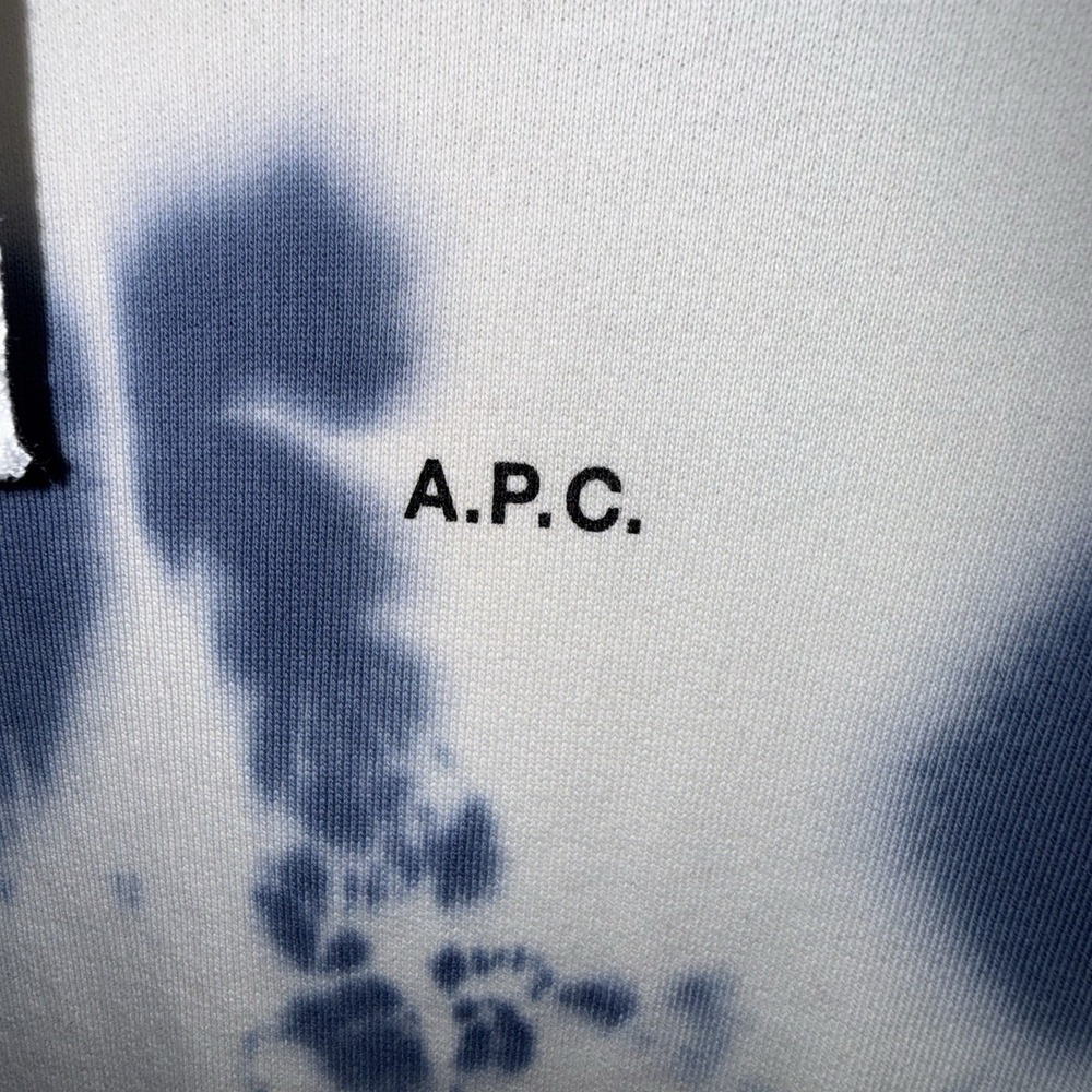 A.P.C. Men's Victor Tie Dye Hoodie White/Indigo Blue Size XL 100% Cotton - Picture 2 of 7